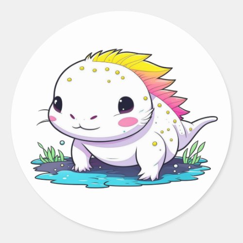 Cute Kawaii Axolotl in Water Classic Round Sticker