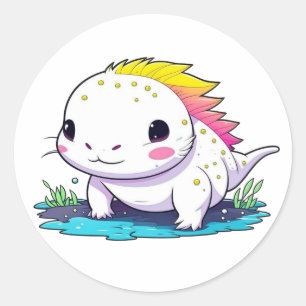 Cute Kawaii Axolotl in Water Classic Round Sticker