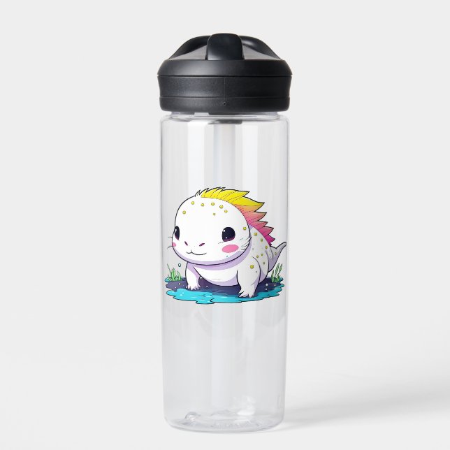 Cute Kawaii Axolotl in Water Personalized  Water Bottle (Front)