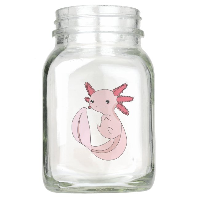 Cute Kawaii Axolotl Japanese Aesthetic Gift Mason Jar (Front)