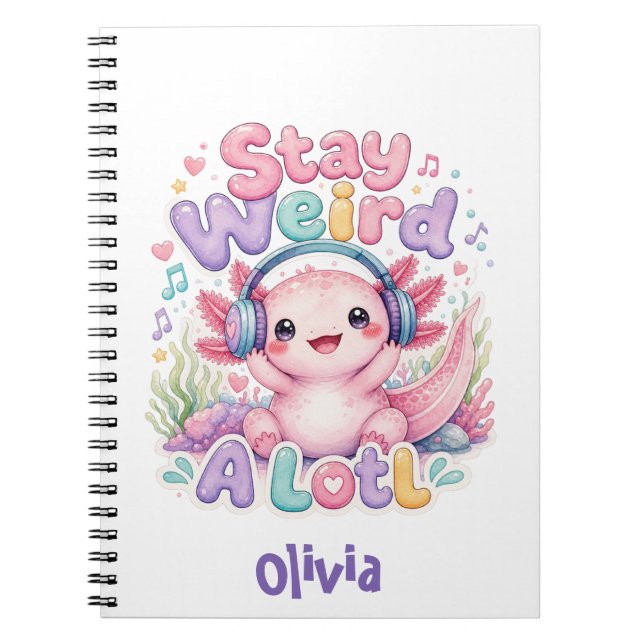 Cute Kawaii Axolotl Monogrammed Notebook (Front)