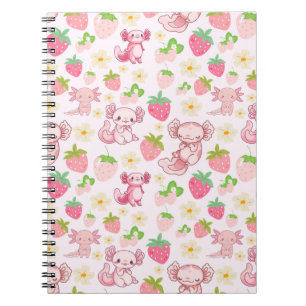 Cute Kawaii Axolotl & Strawberry Seamless Pattern Notebook