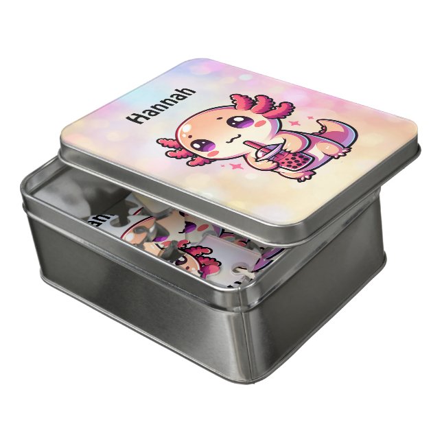Cute Kawaii Axolotl with Bubble Tea Personalized  Jigsaw Puzzle (Lid Open)