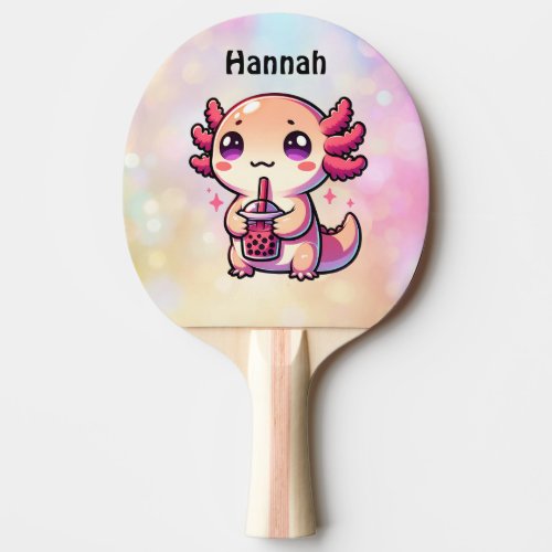 Cute Kawaii Axolotl with Bubble Tea Personalized Ping Pong Paddle