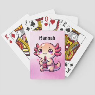 Cute Kawaii Axolotl with Bubble Tea Personalized Poker Cards