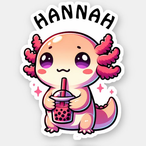 Cute Kawaii Axolotl with Bubble Tea Personalized Sticker