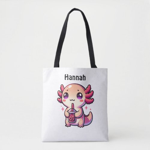 Cute Kawaii Axolotl with Bubble Tea Personalized Tote Bag