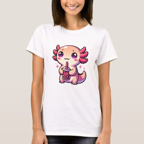 Cute Kawaii Axolotl with Bubble Tea T_Shirt