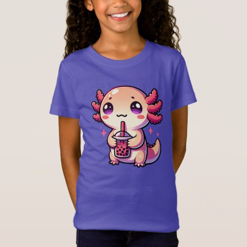 Cute Kawaii Axolotl with Bubble Tea T_Shirt