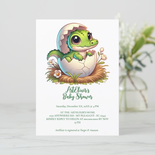 Cute Kawaii Baby Alligator Hatching Baby Shower  Invitation