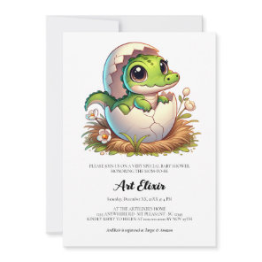 Cute Kawaii Baby Alligator Hatching Baby Shower Invitation