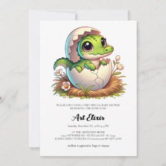 Cute Kawaii Baby Alligator Hatching Baby Shower Invitation