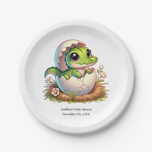 Cute Kawaii Baby Alligator Hatching Baby Shower  Paper Plates