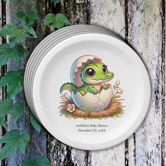 Cute Kawaii Baby Alligator Hatching Baby Shower  Paper Plates (Creator Uploaded)