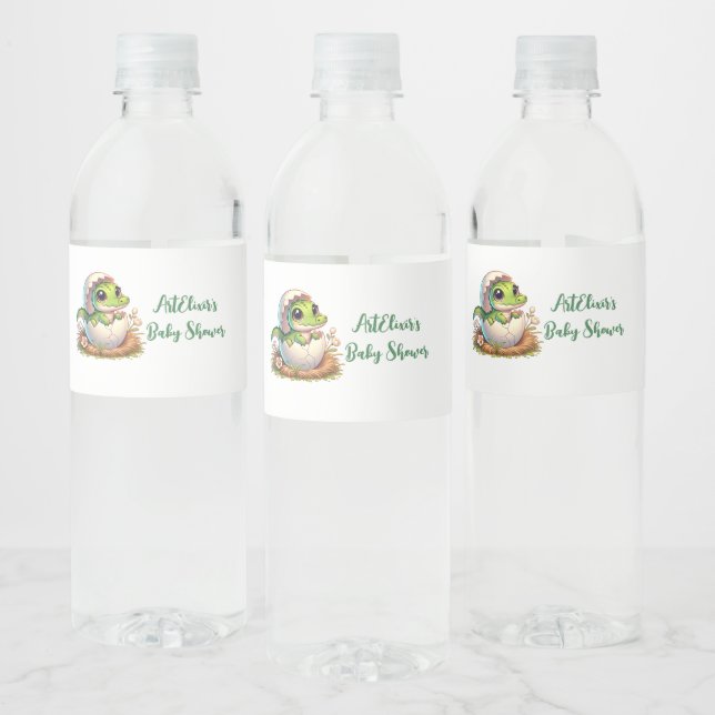 Cute Kawaii Baby Alligator Hatching Baby Shower  Water Bottle Label (Bottles)