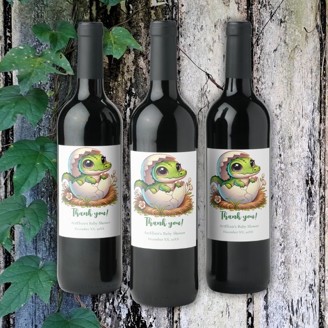 Cute Kawaii Baby Alligator Hatching Baby Shower  Wine Label (Creator Uploaded)