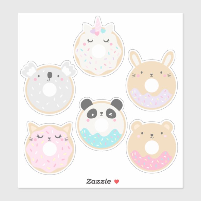 Cute Kawaii Baby Animal Donut Sticker Pack (Sheet)