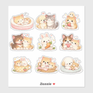 Cute Kawaii Baby Animals Kitten Puppy Bunny Friend Sticker