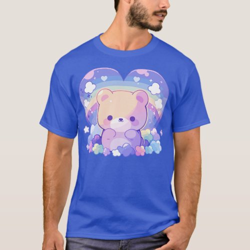 Cute Kawaii Baby Bear Cub With Rainbow Heart T_Shirt