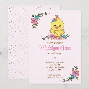 Cute Kawaii Baby Chick Baby Shower Invitation Pink