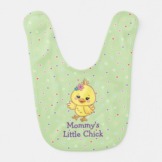 Cute Kawaii Baby Chick Personalized Green Bib (Front)