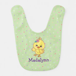 Cute Kawaii Baby Chick Personalized Green Bib