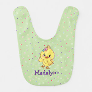 Cute Kawaii Baby Chick Personalized Green Bib