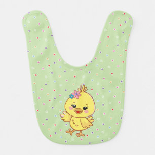Cute Kawaii Baby Chick Personalized Green Bib