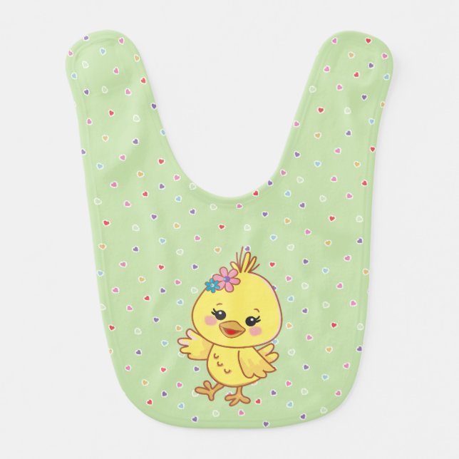 Cute Kawaii Baby Chick Personalized Green Bib (Front)