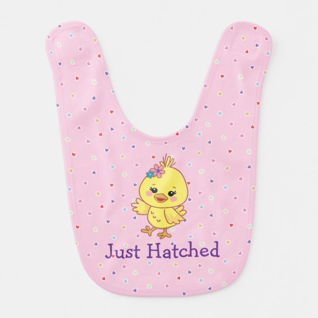 Cute Kawaii Baby Chick Personalized Pink Bib (Front)