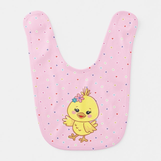 Cute Kawaii Baby Chick Personalized Pink Bib (Front)