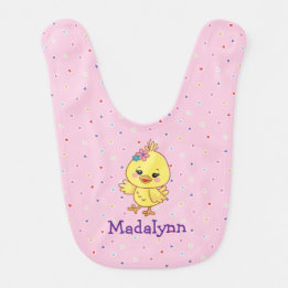 Cute Kawaii Baby Chick Personalized Pink Bib