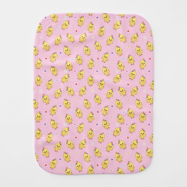 Cute Kawaii Baby Chicks Pattern Pink Baby Bib (Front)
