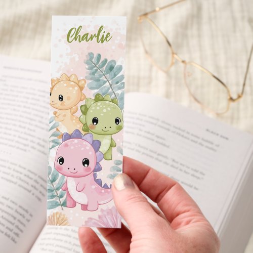 Cute Kawaii Baby Dinosaurs Watercolor Personalized Bookmarks