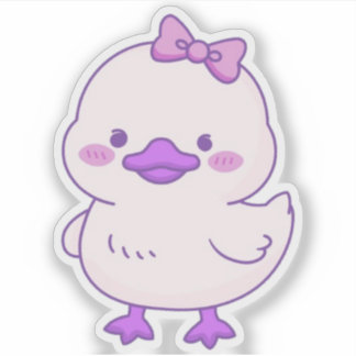 Cute Kawaii Baby Duckling Purple Hair Bow Vinyl Sticker