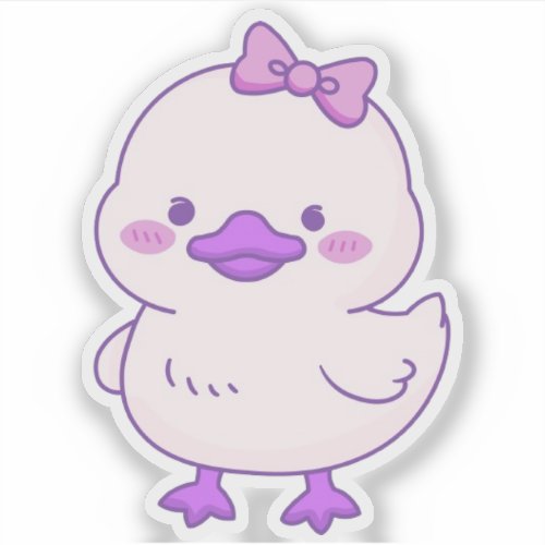Cute Kawaii Baby Duckling Purple Hair Bow Vinyl Sticker