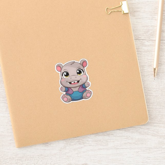 Cute Kawaii Baby Hippo Adorable Animal Sticker (Notebook)
