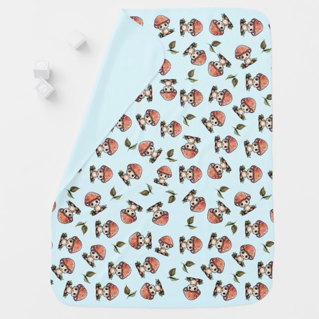 Cute Kawaii Baby Mushroom Pattern Baby Blanket (In Situ)