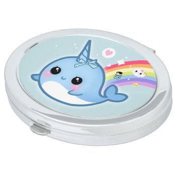 Cute Kawaii Baby Narwhal With Rainbow Mirror For Makeup by Chibibunny at Zazzle