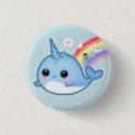 Cute kawaii baby narwhal with rainbow pinback button