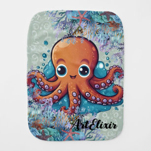 Cute Kawaii Baby Orange Octopus Print Baby Burp Cloth