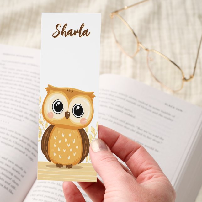Cute Kawaii Baby Owl Personalized Bookmark (Hand)
