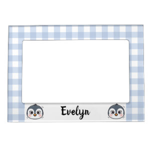 Cute Kawaii Baby Penguin Face Gingham Magnetic Frame