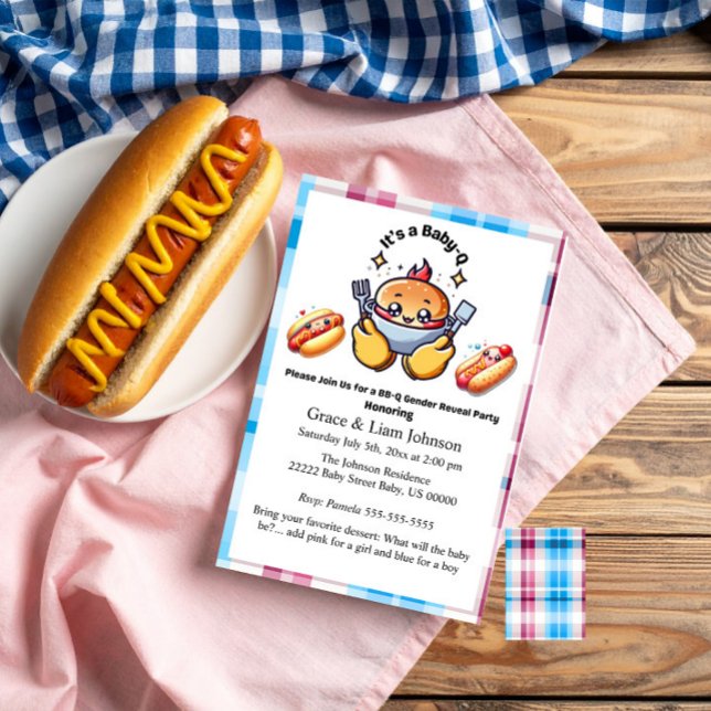 Cute Kawaii Baby-Q Gender Reveal Party Boy Girl  Invitation (Creator Uploaded)