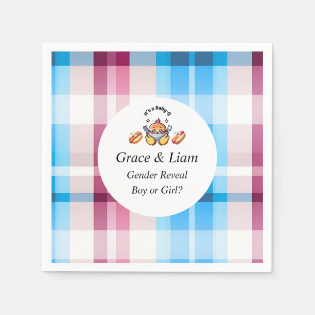 Cute Kawaii Baby-Q Gender Reveal Party Napkins (Front)