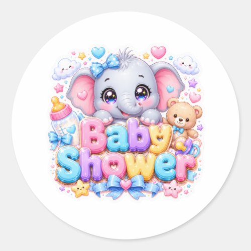 Cute Kawaii Baby Shower Elephant Pastel Pink Teddy Classic Round Sticker