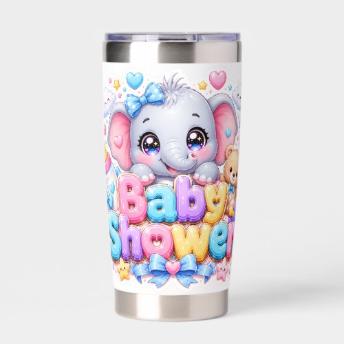 Cute Kawaii Baby Shower Elephant Pastel Pink Teddy Insulated Tumbler