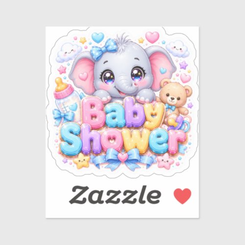 Cute Kawaii Baby Shower Elephant Pastel Pink Teddy Sticker