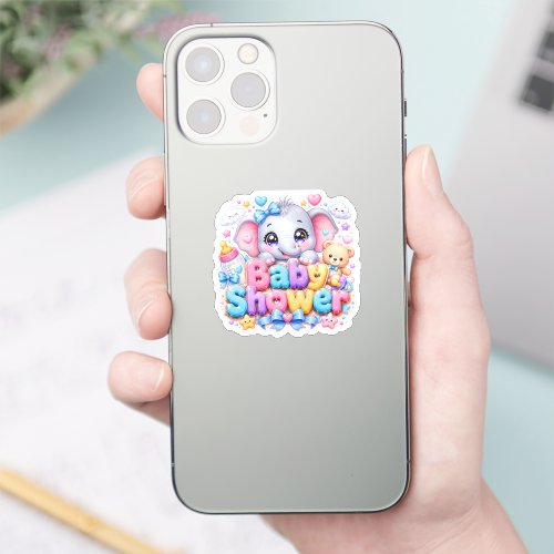 Cute Kawaii Baby Shower Elephant Pastel Pink Teddy Sticker