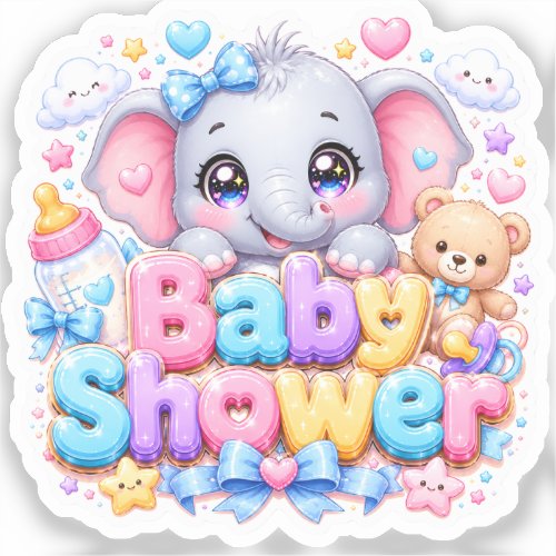Cute Kawaii Baby Shower Elephant Pastel Pink Teddy Sticker